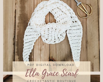 Ella Grace Scarf Crochet PDF Digital Download Pattern Spring Crochet Scarf Filet Crochet Spring Fashion Accessory