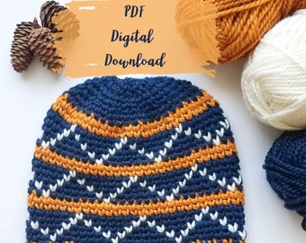 Harper Pine Beanie PDF Crochet Pattern Digital PDF Download Tapestry Crochet Slouchy Crochet Beanie Crochet Pattern