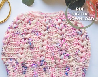 Everleigh Bun Beanie PDF Digital Download Crochet Pattern Crochet Messy Bun Beanie