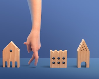 Wooden City Desk Organizer, Beech Pen and Card Holder