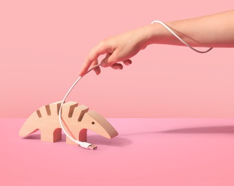 Anteater Cable Organizer: Beech Wood Desk Cord Holder