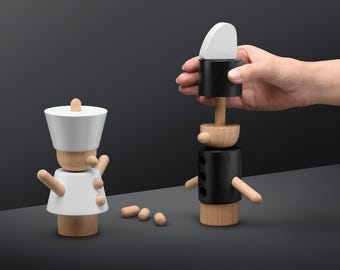 Handcrafted Wooden Blocks, Miner and His Wife Puzzle, Silesian Art Toy