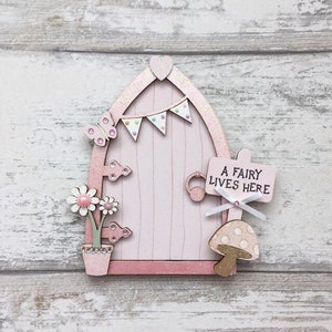 Magical Light Pastel Pink Fairy Door, handpainted with embellishments, Pale Pink, Magic Door, Nursery Wall Decor