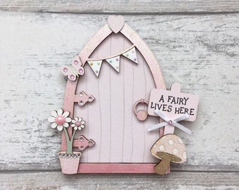 Magical Light Pastel Pink Fairy Door, handpainted with embellishments, Pale Pink, Magic Door, Nursery Wall Decor