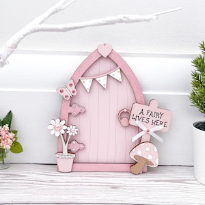 Magical Light Pastel Pink Fairy Door, handpainted with embellishments, Pale Pink, Magic Door, Nursery Wall Decor