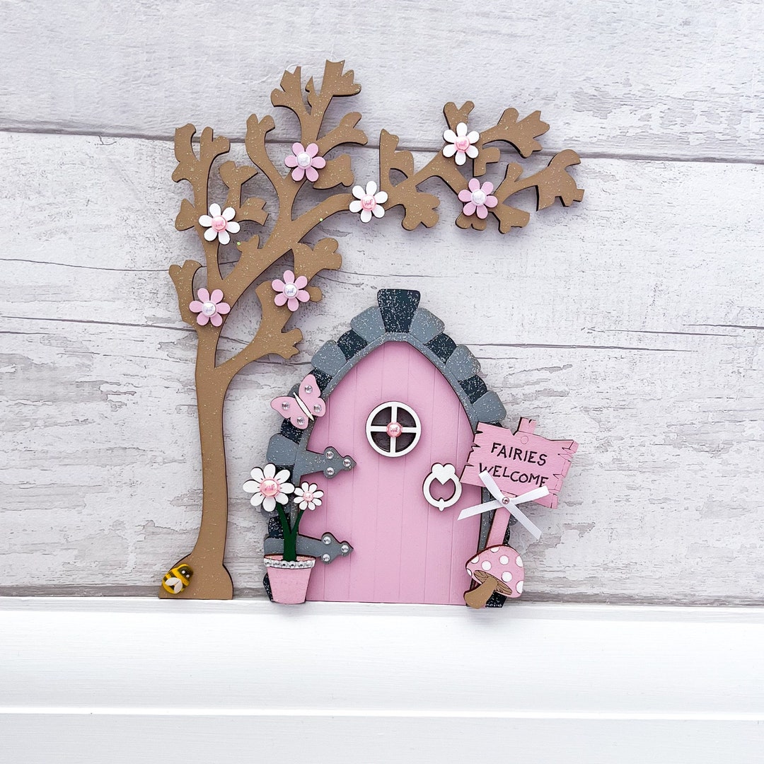 Handmade Candy Pink Fairy Door With Tree: Whimsical Wooden Decor - Etsy