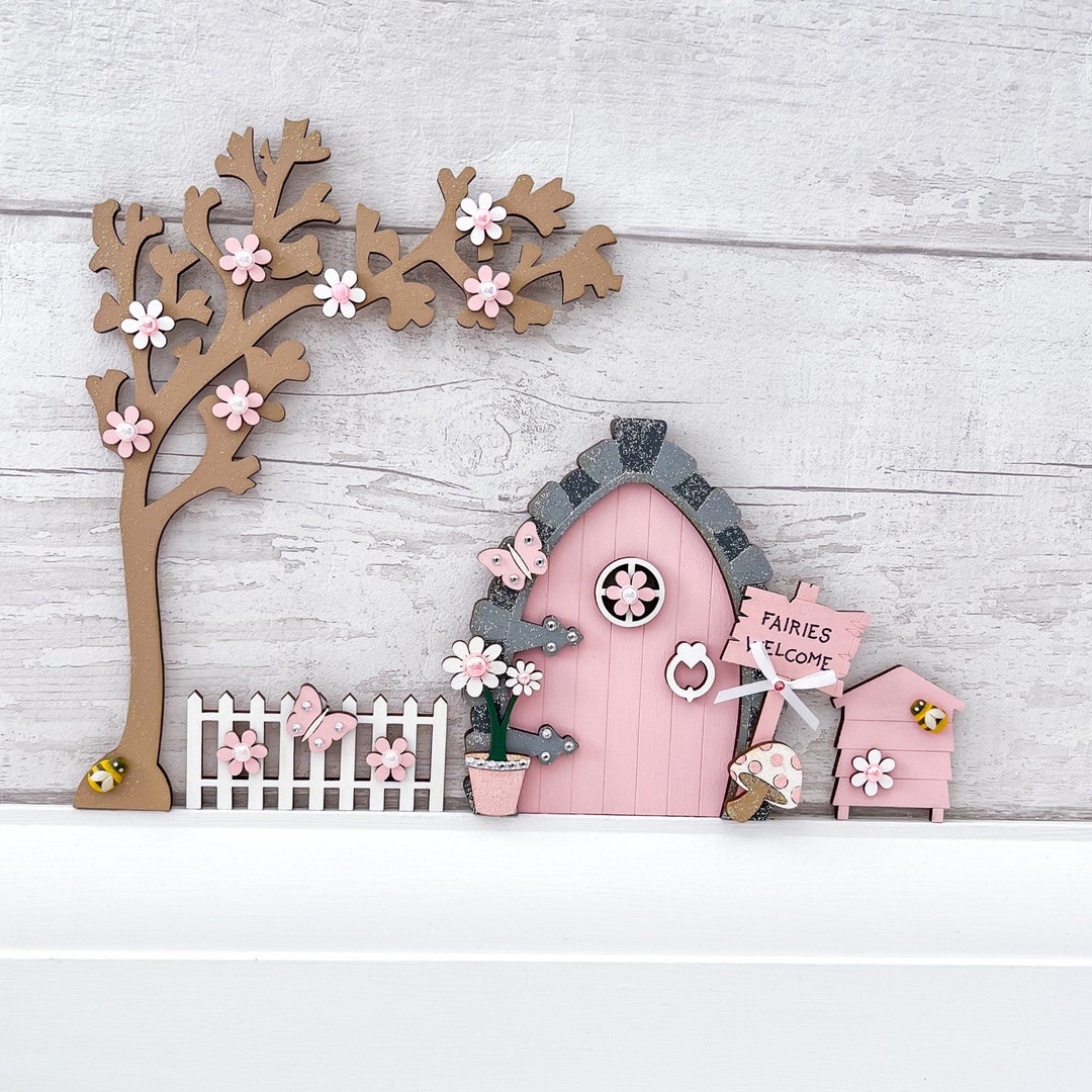 Blush Pink Fairy Door Set With Blossom Tree, Fence & Beehive - Etsy UK