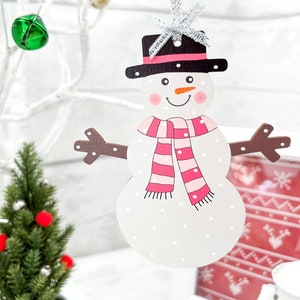 Pink Snowman Bauble Tree Decoration