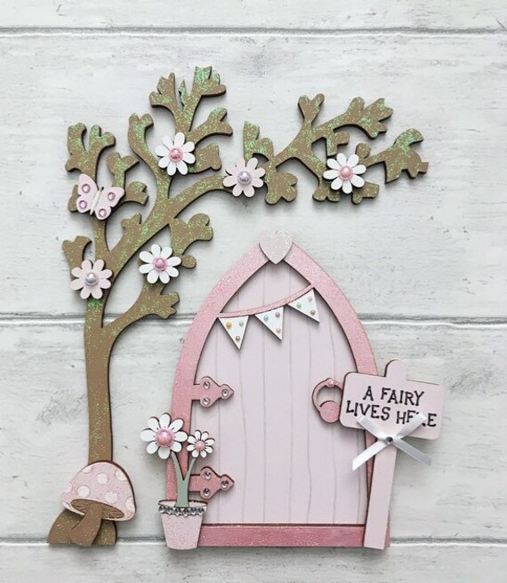 Magical Light Pink Bunting Fairy Door With Blossom Tree Pink Etsy