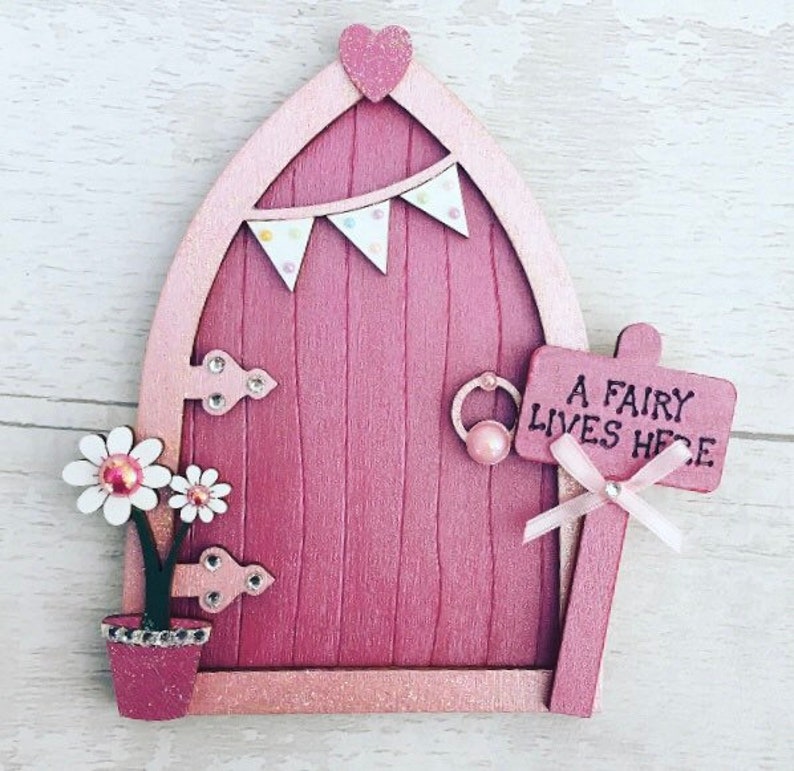 Magical Shimmer Pink Bunting Pink Fairy Door, Tooth Fairy Door, Minature Door, Shimmer Pink, Magic image 4