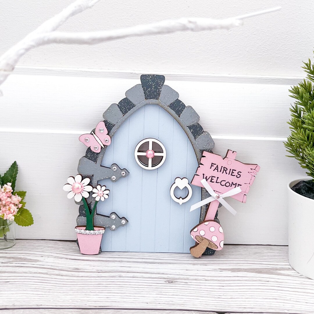 Blue Fairy Door With Butterfly, Girls Bedroom Wall Art, Fairy Decor ...