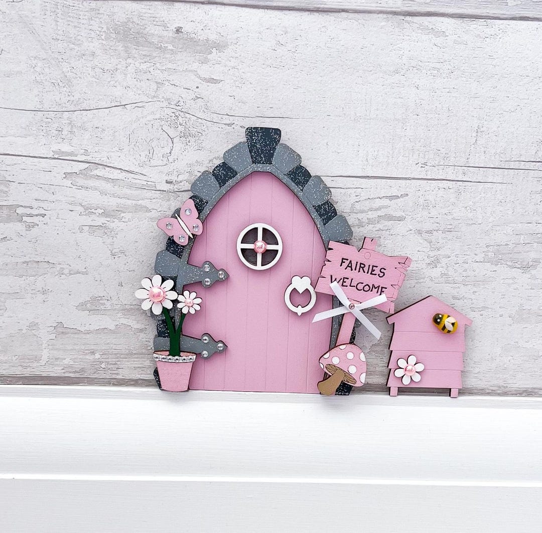 Candy Pink Fairy Door With Beehive, Wall Art Decoration, Pink Whimsical ...