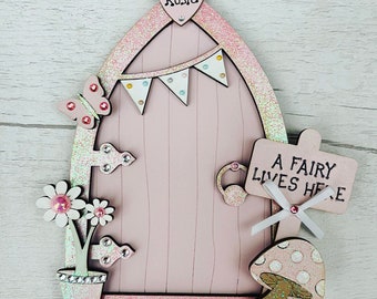 Personalised Magical Light Pastel Pink Fairy Door, handpainted with embellishments, Pale Pink, Magic Door, Nursery Wall Decor