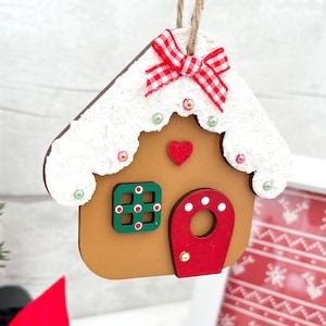 Traditional Wooden Gingerbread House Christmas Tree Decoration, Ornament.