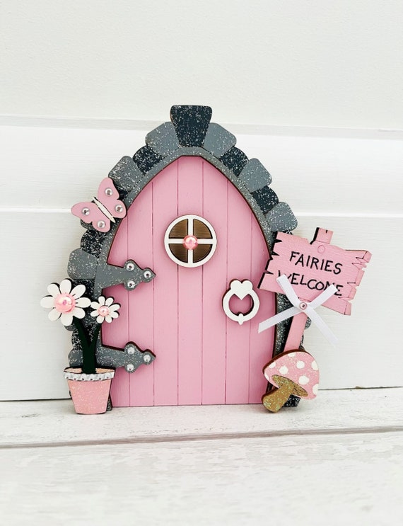 Pink Fairy Door With Butterfly, Girls Bedroom Wall Art, Fairy