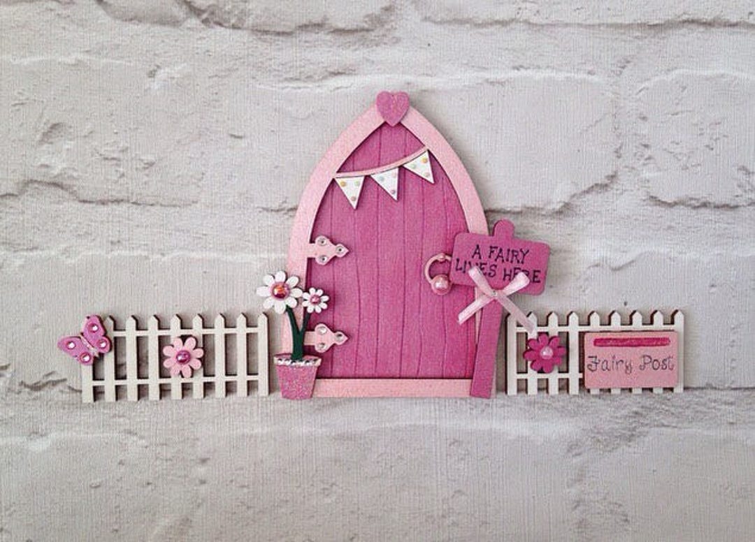 Pink Fairy Door With Butterfly, Girls Bedroom Wall Art, Fairy Decor 