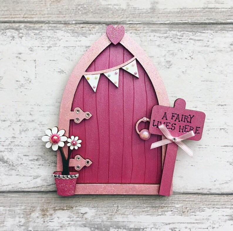 Magical Shimmer Pink Bunting Pink Fairy Door, Tooth Fairy Door, Minature Door, Shimmer Pink, Magic image 1
