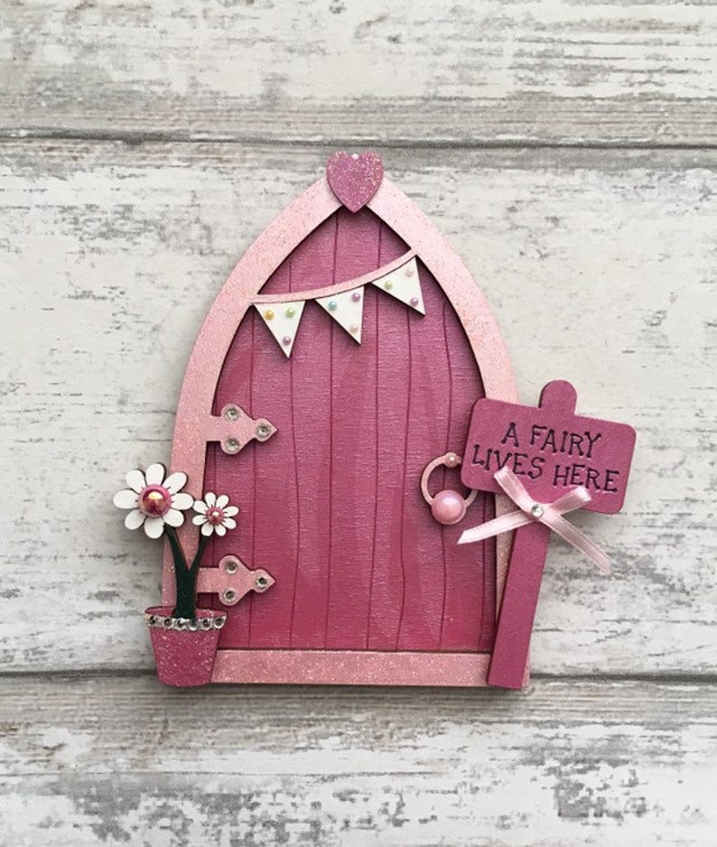 Magical Shimmer Pink Bunting Pink Fairy Door, Tooth Fairy Door, Minature Door, Shimmer Pink, Magic image 3