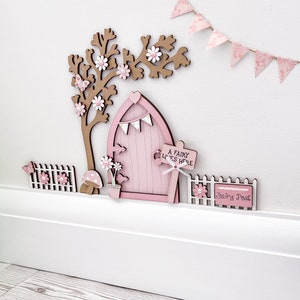 Light Pink Bunting Fairy Door With Blossom Tree & Fence Set - Etsy UK