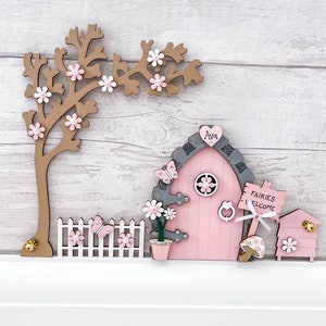 Blush Pink Fairy Door Set With Blossom Tree, Fence & Beehive - Etsy UK