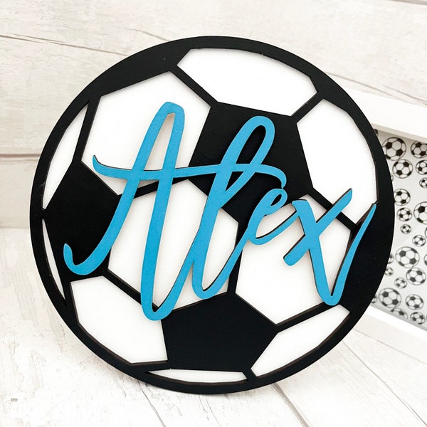 Personalised Wooden Football Name Plaque, Kids Bedroom Wall Decor, Door Plaque