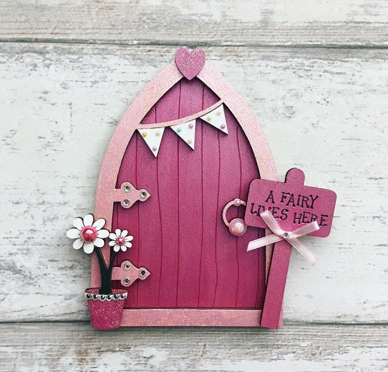 Magical Shimmer Pink Bunting Pink Fairy Door, Tooth Fairy Door, Minature Door, Shimmer Pink, Magic image 2