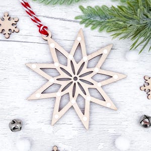 Nordic Star Christmas Tree Ornament: Wooden Holiday Decor