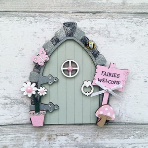 Fairy Door in Sage Green and Pink