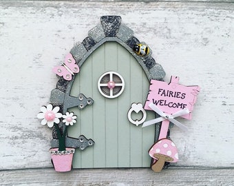 Fairy Door in Sage Green and Pink