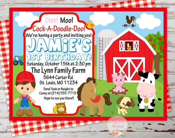 boys barnyard birthday invitation