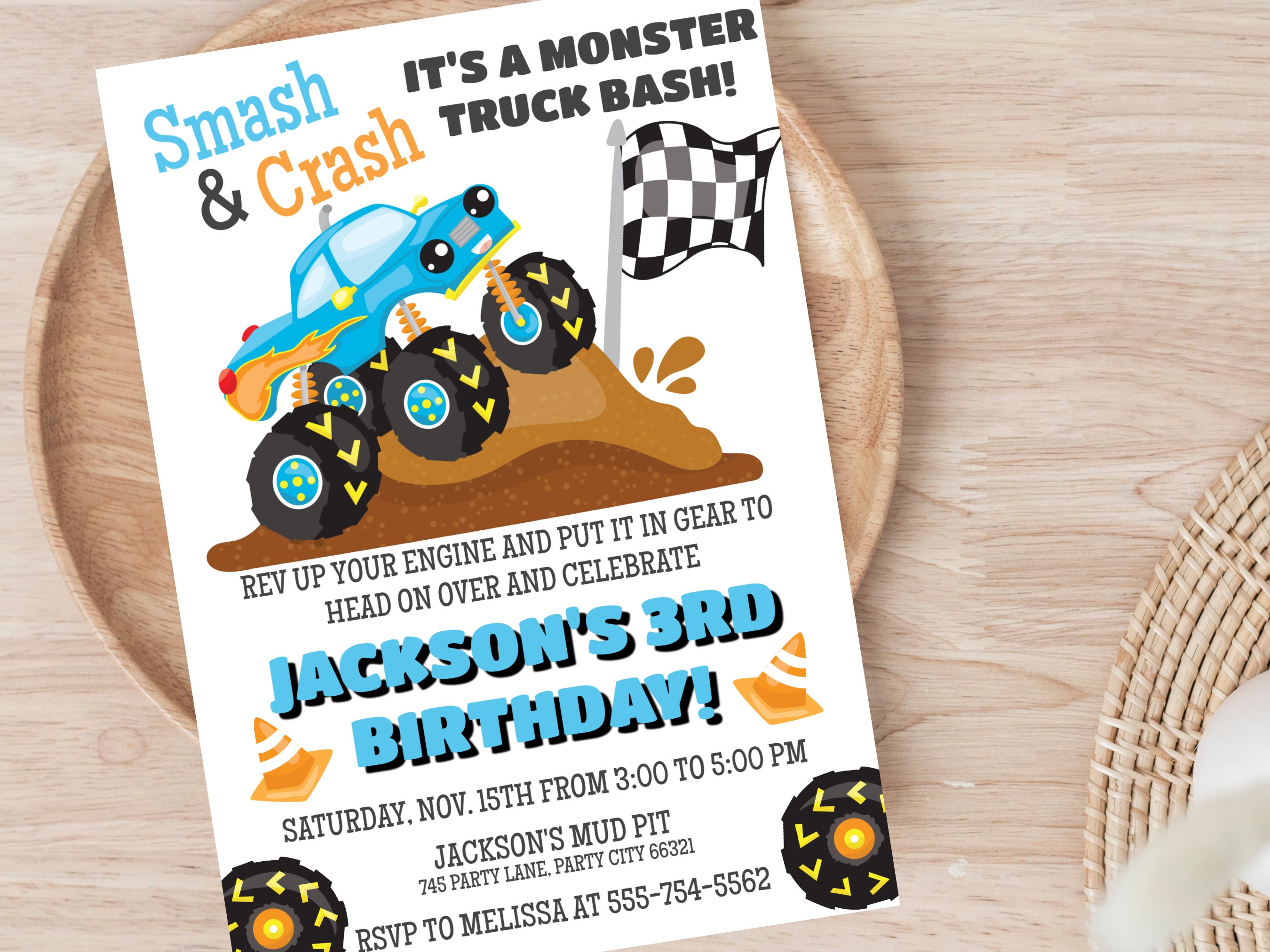 Smash Crash Truck Bash Birthday Backdrop For Boys - Lofaris