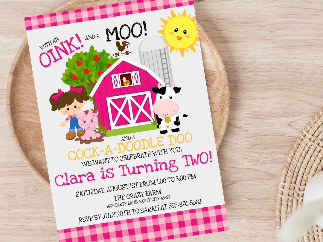 Editable Barnyard Birthday Invitation for Girls Printable Farm Birthday ...