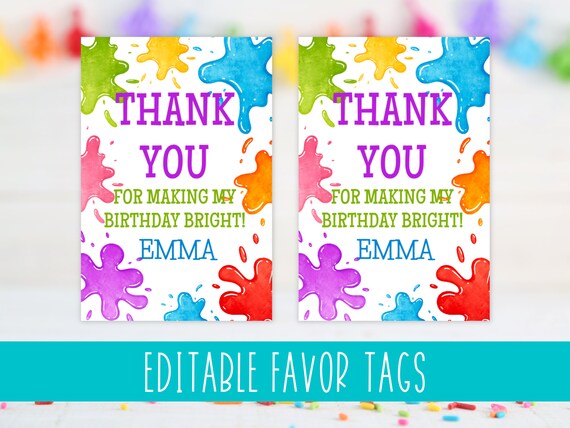Editable Art Party Favor Tags for Boys and Girls Paint - Etsy