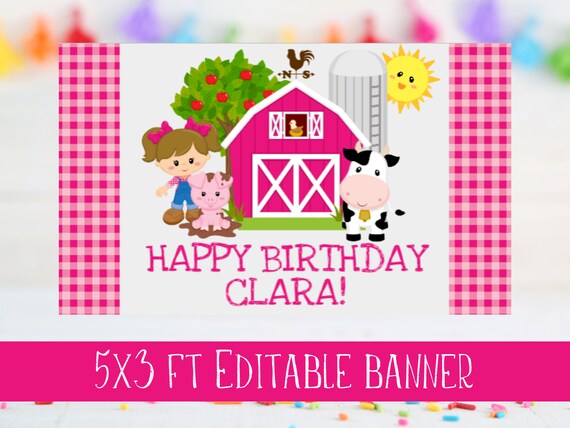 Editable Barnyard Happy Birthday Banner for Girls Birthday - Etsy