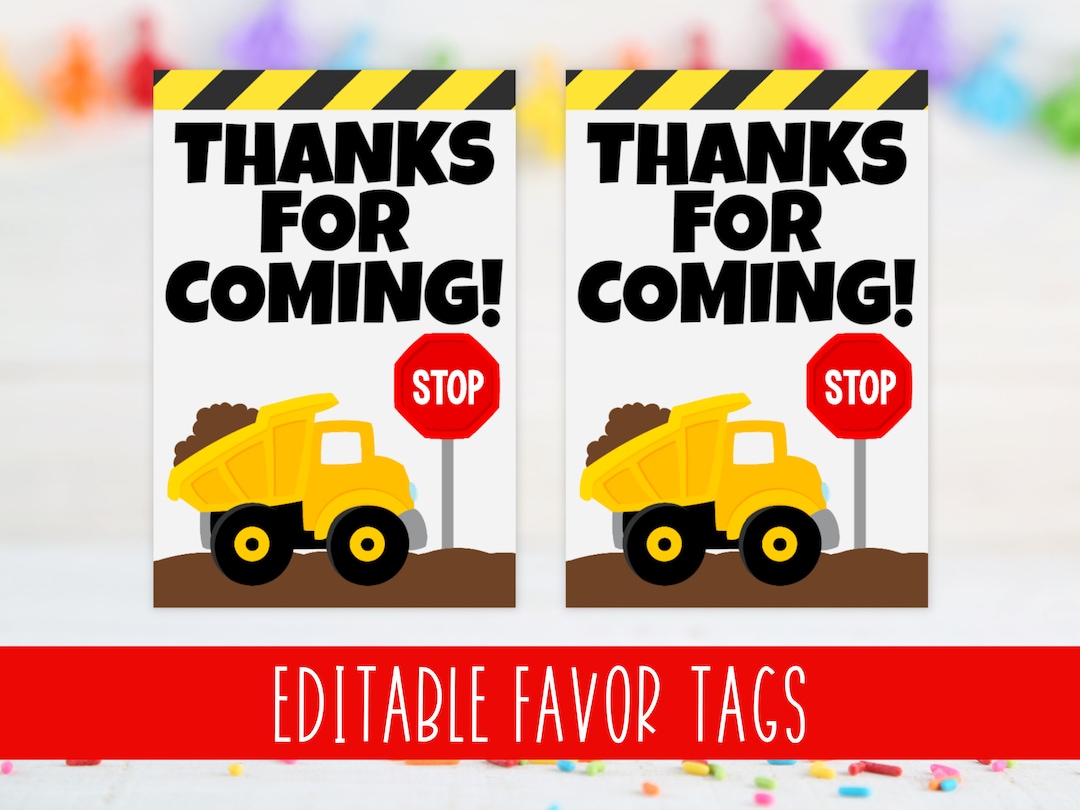 Editable Construction Birthday Favor Tags for Boys Birthday Party ...