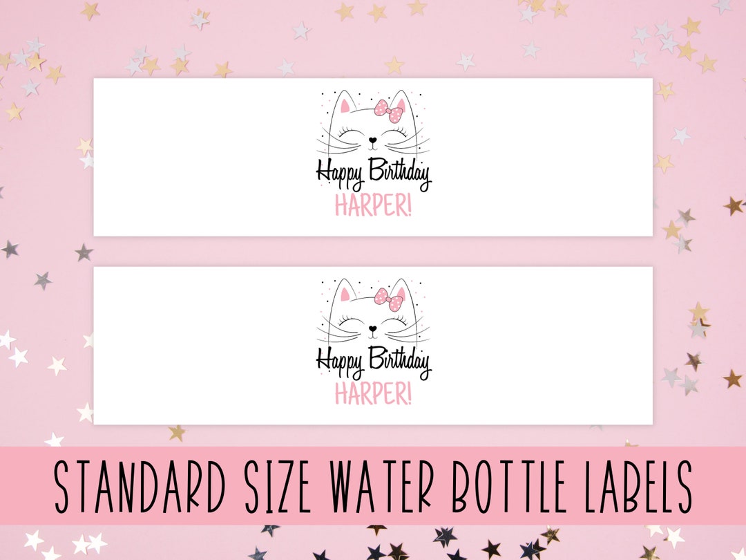 Cat Water Bottle Label for Girls Kitten Birthday Party - Etsy