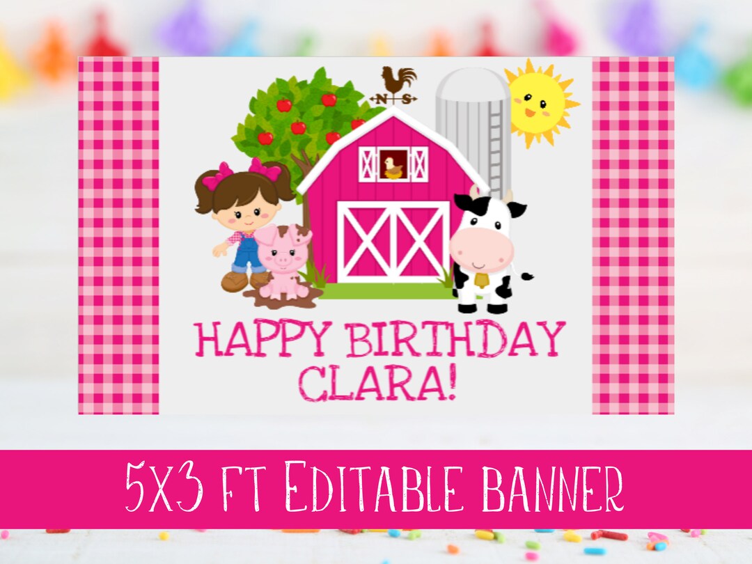 Editable Barnyard Happy Birthday Banner for Girls Birthday Party ...