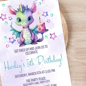 Editable Girly Dragon Birthday Invitation for Girls Dragon Themed ...