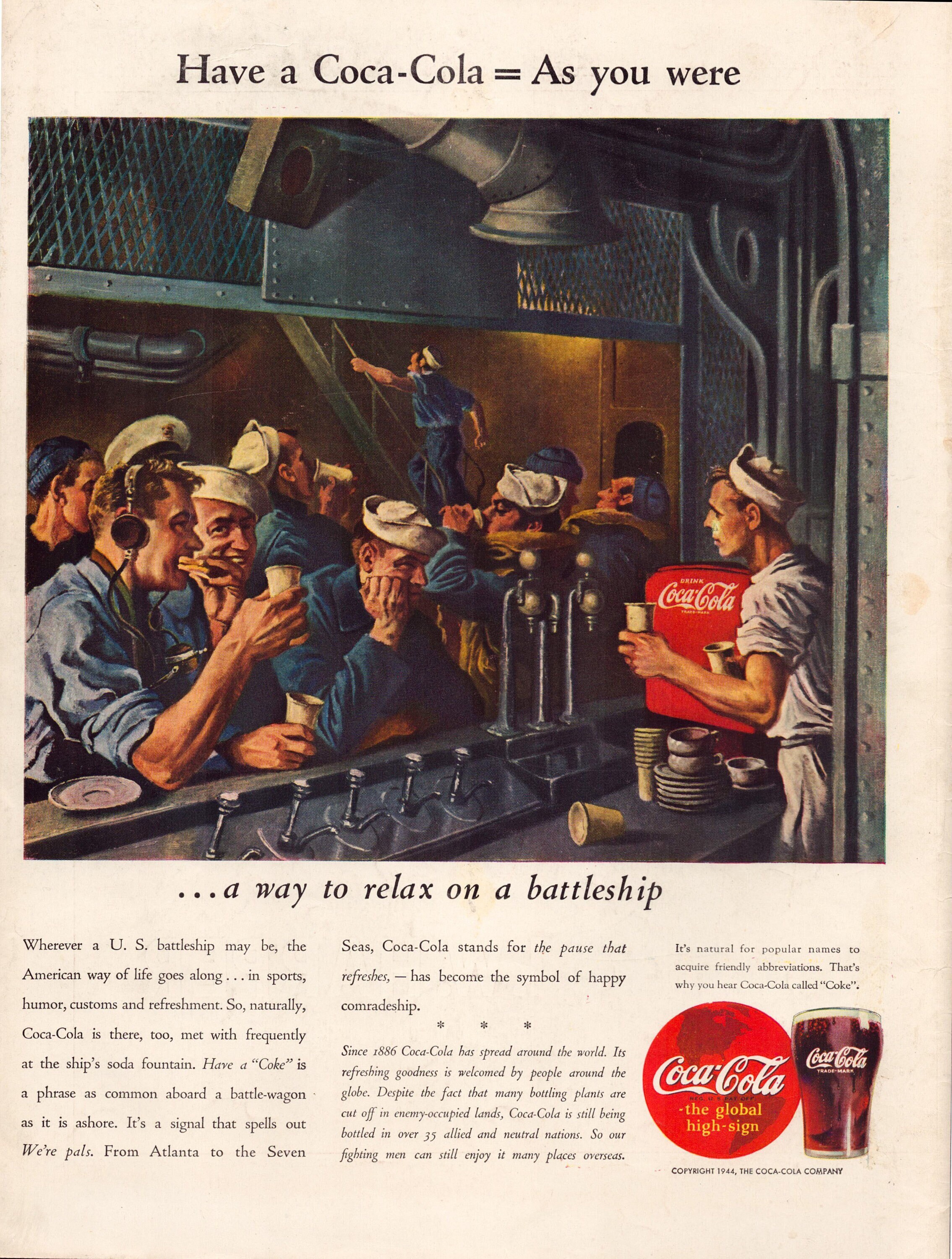 Print Ad Cocacola 1944 WW2 Sailor Ship Soda Fountain Full Etsy