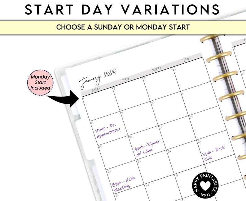2024 Monthly Planner Printable PDF 7 X 9.25 Classic Happy Planner Size