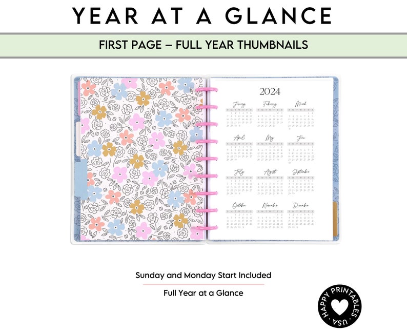 2024 Monthly Planner Printable PDF 7 X 9.25 Classic Happy Planner Size