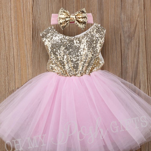 Beautiful Baby Girl First Birthday Tutu Dress in Pink and Gold - Etsy
