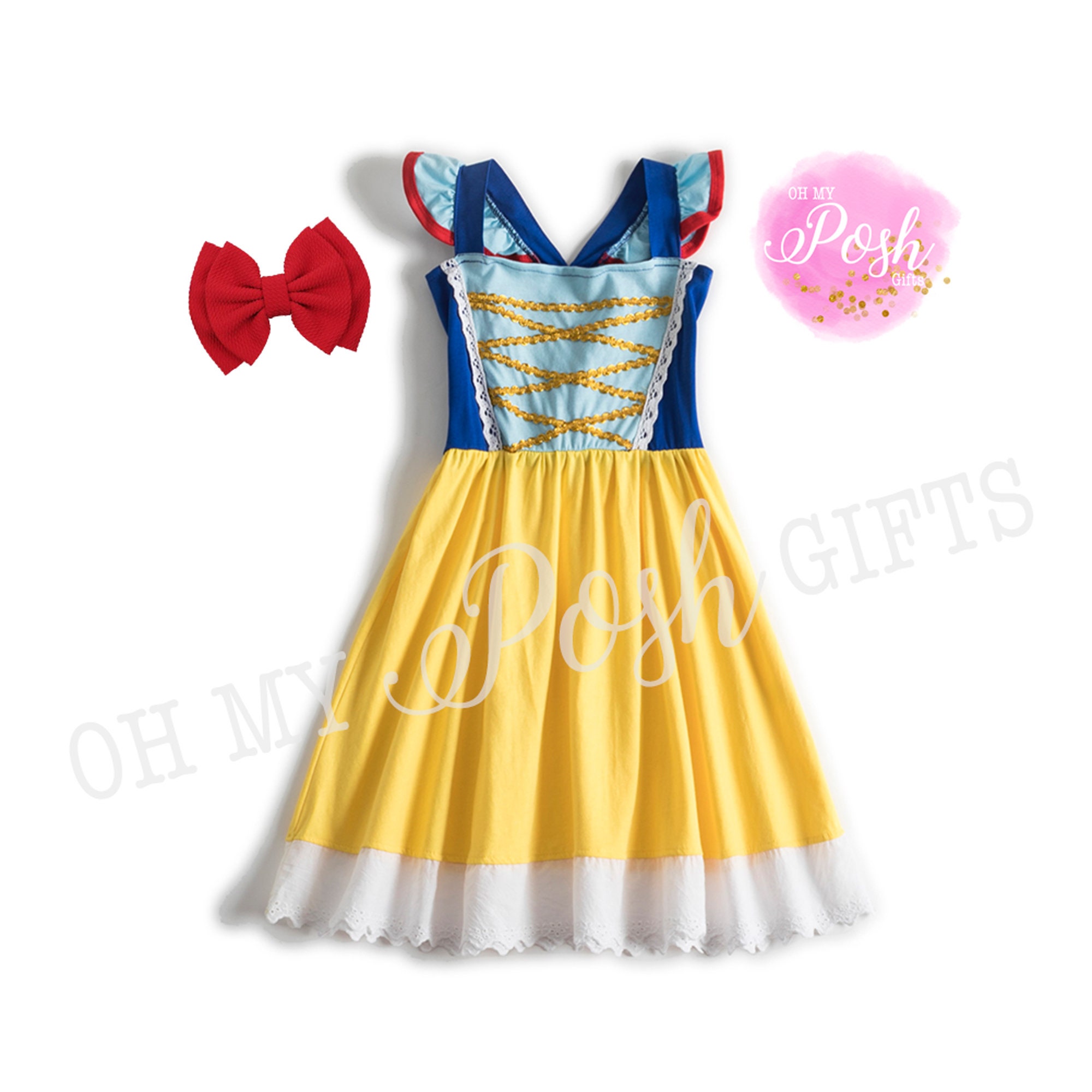 Fake Two-pieces Design Snow White Dress White and Dark Blue One Piece