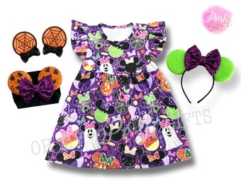 Minnie halloween dress, minnie print dress, minnie halloween dress, halloween costume girl, baby girl costume, Minnie Mouse dress, minnie