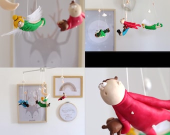 bambino mobile,crib mobile,nursery mobile,nursery arredamento mobile,bambino ragazza mobile,baby boy mobile, peter pan mobile,flying mobile, hanging mobile