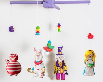 crib mobile,baby mobile,nursery mobile, nursery decor mobile, baby girl mobile, baby boy mobile, alice in wonderland mobile, rabbit mobile