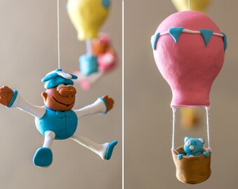 móbile para berço, móbile para balão de ar quente, móbile para bebê, móbile para berçário, móbile para decoração de berçário, móbile para menina, móbile para menino, móbile suspenso