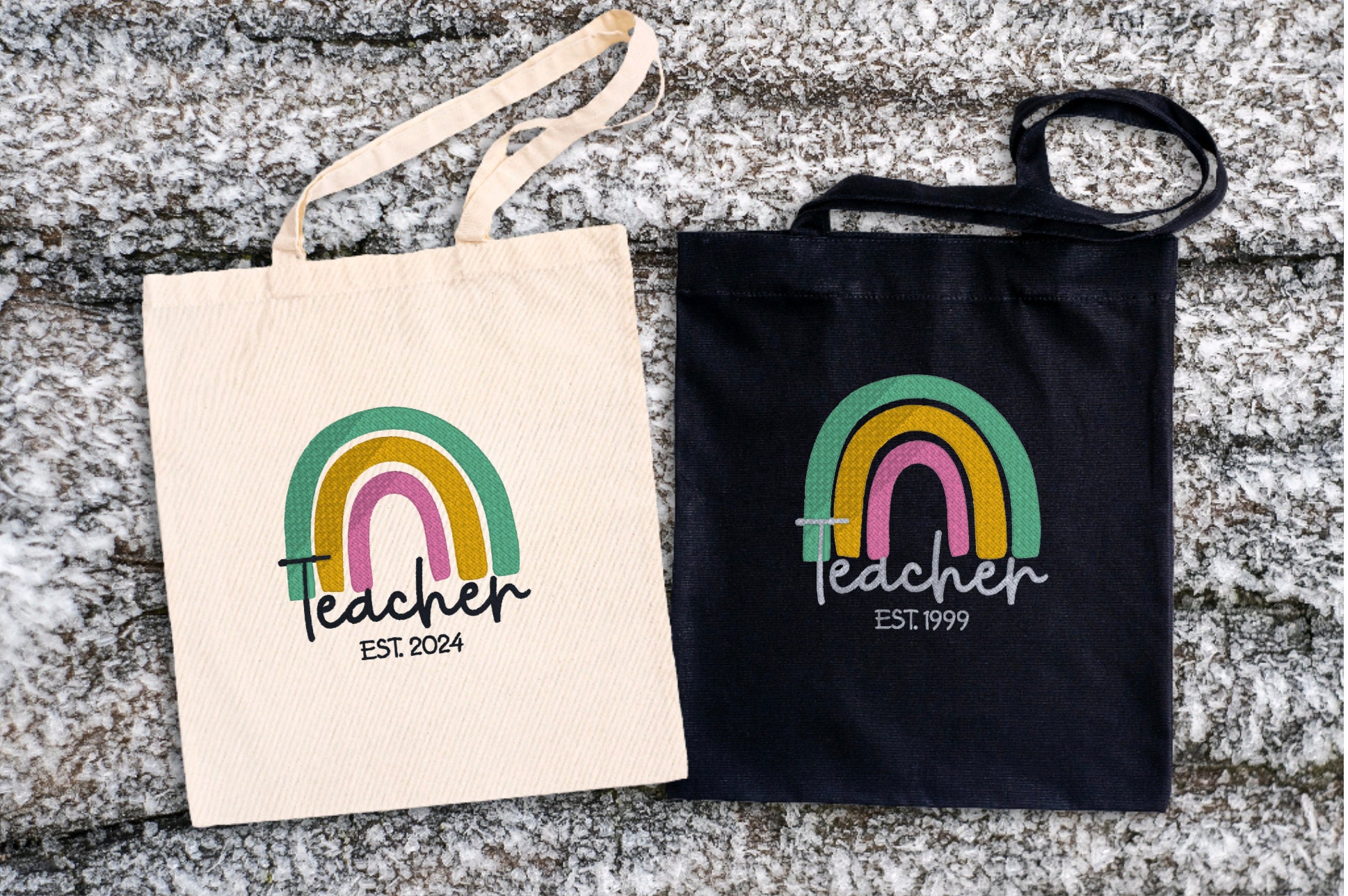 Embroidered Teacher Tote Bag: Boho Rainbow Personalized Canvas Gift - Etsy