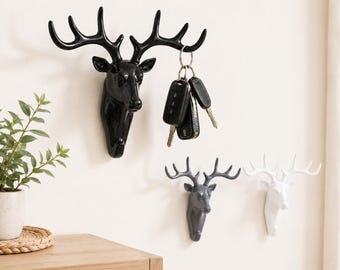 Deer Antler Wall Hook, Adhesive Key Holder, Rustic Cabin Decor, Hunting Gift, Entryway Jewelry Hook, No Drilling • Adhesive Back