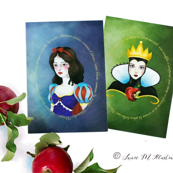 2 cartes postales taille A5 Blanche-Neige et la Méchante Reine carte pour la décoration ou la correspondance carte à encadrer